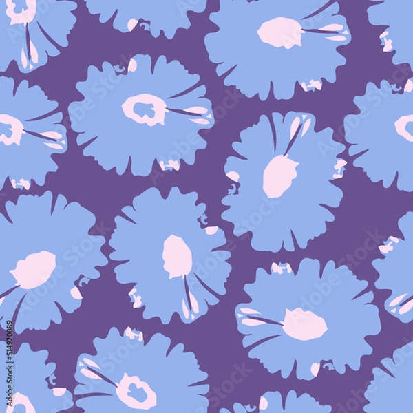Fototapeta seamless doodle abstract flowers on violet pattern background , greeting card or fabric