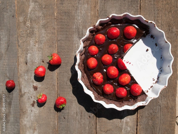 Obraz Delicious chocolate cake with strawberries