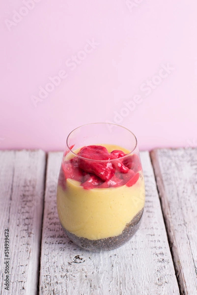 Obraz Healthy cold summer exotic smoothie with fruits and raspberries