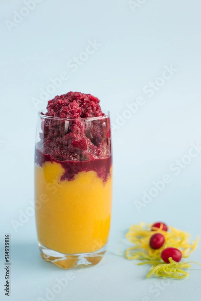 Obraz Healthy cold summer exotic smoothie with fruits and raspberries