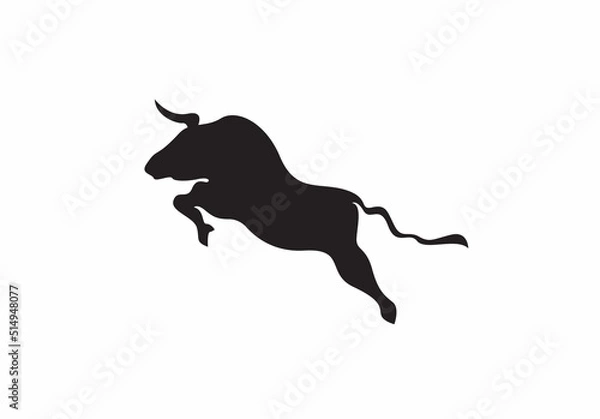 Fototapeta Bull silhouette. Vector illustration of black icon logo bull silhouette isolated on white. Outline shadow shape taurus, side view profile.
