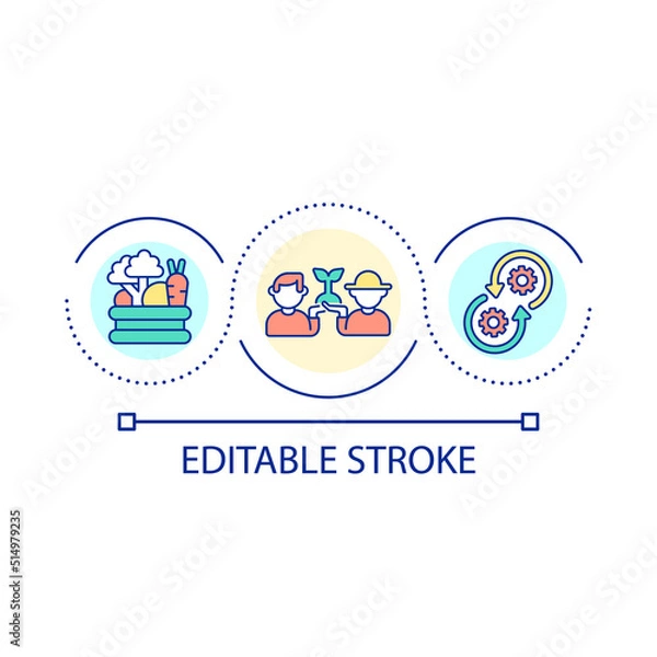 Fototapeta Farmers cooperation loop concept icon. Harvest season. Agriculture. Planting vegetables abstract idea thin line illustration. Isolated outline drawing. Editable stroke. Arial font used