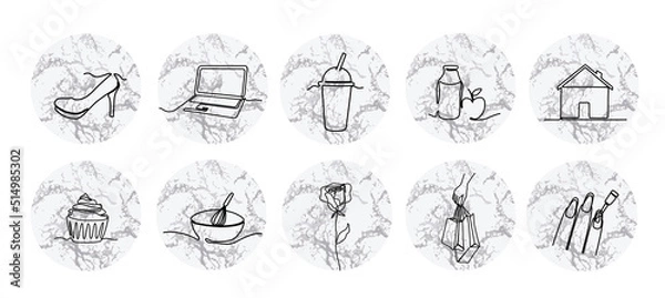 Obraz Instagram marble lifestyle highlight icon set. Hand drawn neutral story covers for social media