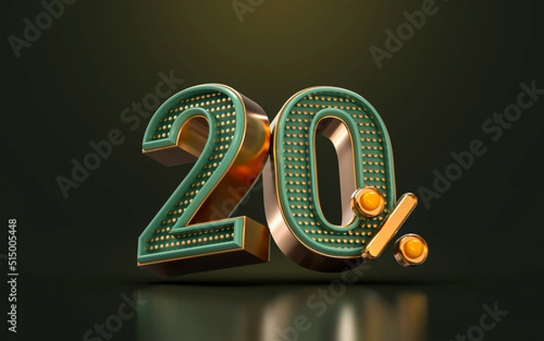 Fototapeta gold luxury 20 percent of number discount template background 3d render concept for sale promotion