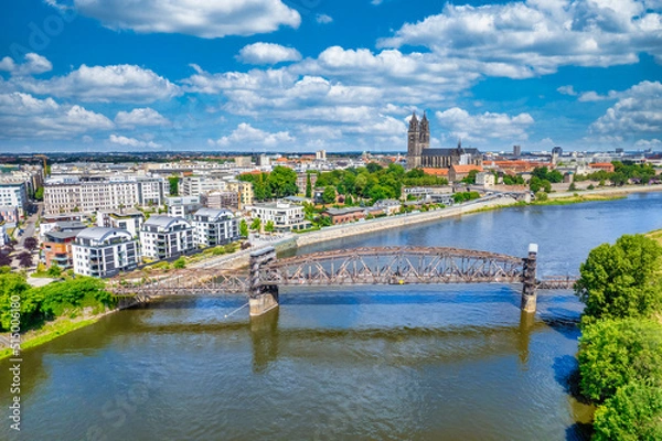 Obraz Panorama Luftbild der Stadt Magdeburg an der Elbe mit Dom in Sachsen-Anhalt, Deutschland
