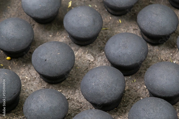 Obraz Black clay earthen pots kept to dry