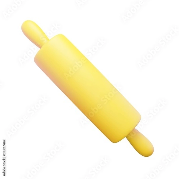 Fototapeta 3d render kitchen rolling pin. Rendering illustration of cooking battle dore isolated on white background. Cartoon culinary cutlery tableware. Utensil restaurant element. Cute dining dishware.   