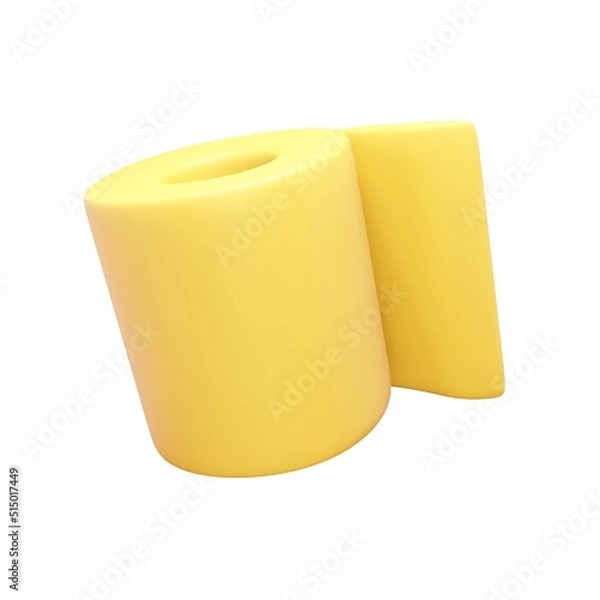 Fototapeta 3d render toilet paper roll icon. Rendering illustration of beige color bathroom wipe sheet isolated on white background. Cylinder toilet roller. Cute cartoon design. Hygiene sign for restroom. 