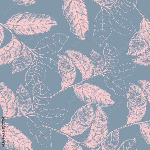 Fototapeta Seamless pattern with graphic  leaves on gray background.  Vector version.