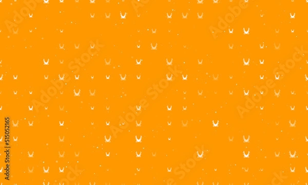 Fototapeta Seamless background pattern of evenly spaced white yoga hammock symbols of different sizes and opacity. Vector illustration on orange background with stars