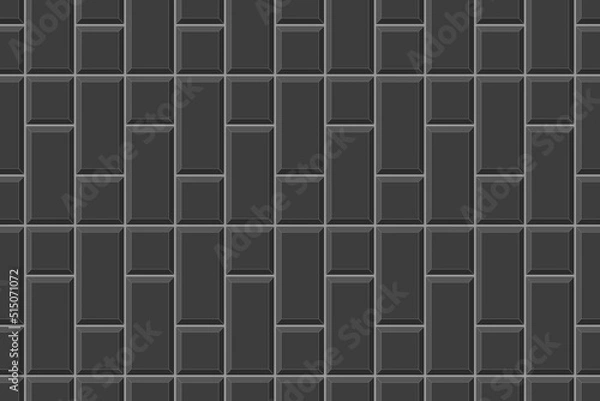 Fototapeta Black rectangle and square tile vertical layout. Ceramic or brick wall seamless pattern. Kitchen backsplash or bathroom floor mosaic background. Vector flat illustration.