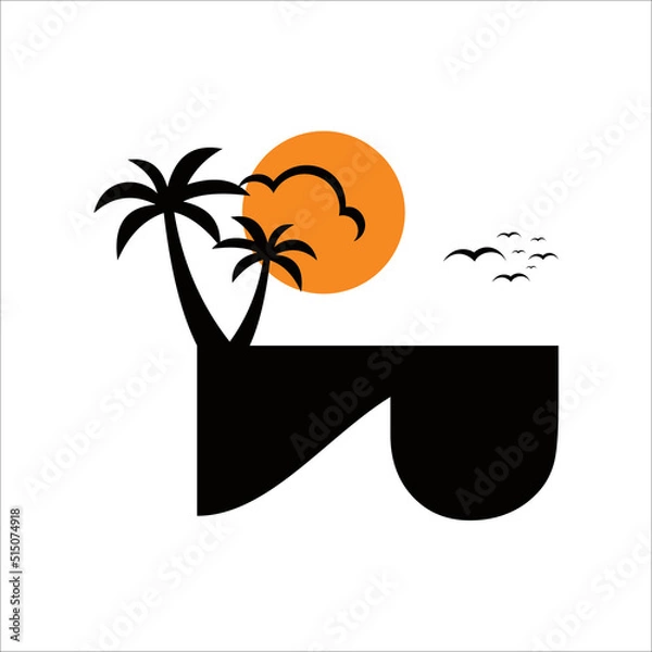 Obraz Beach Scenery Vector. Travel Logo Design Company Template Illustrations