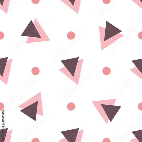 Fototapeta Simple geometric pattern with pink and brown triangles on white background for the design of textiles, bed linen, child clothing, wrapping paper. 