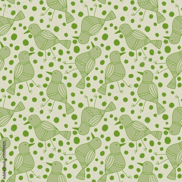 Fototapeta Cartoon doodle seamless birds pattern for fabrics and wrapping paper and notebooks and linens and kids