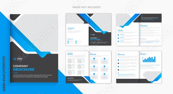 Fototapeta Blue Corporate brochure design template, 8 pages business brochure layout