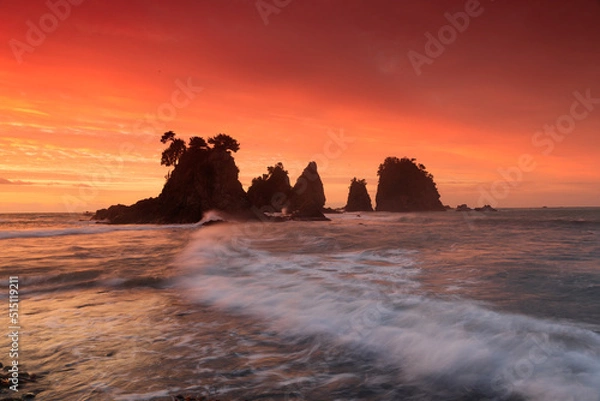 Obraz 朝焼けの蓑掛岩