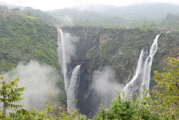 Obraz Mist and lush green around Jog waterfalls in Karnataka in south India