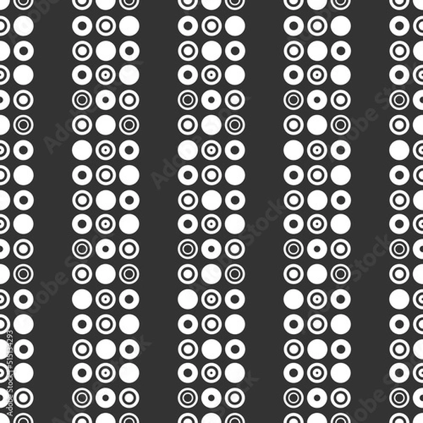 Fototapeta Seamless abstract pattern of circles and dots on white. Decorative vinyl disc wallpaper, good for printing.