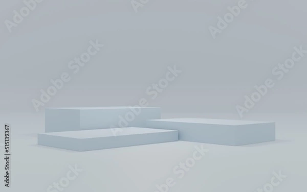 Fototapeta Pastel color product background stand or podium pedestal on empty display with 3 pastel backdrops. 3D rendering.