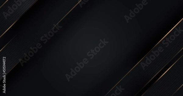 Obraz Dark deep black dynamic abstract background with golden diagonal lines. Modern luxury creative halftone premium gradient. 3d frame of business presentation banner for sale event night party. Geometric