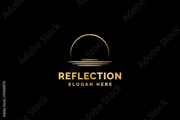 Fototapeta wave with moon reflection in water logo design vector illustration.