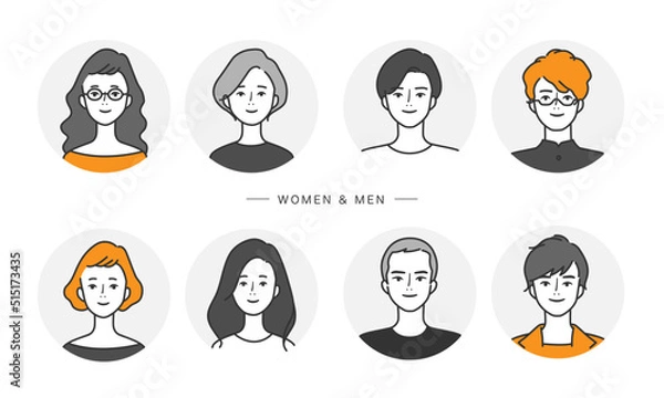 Obraz 若い男性と女性の顔セット