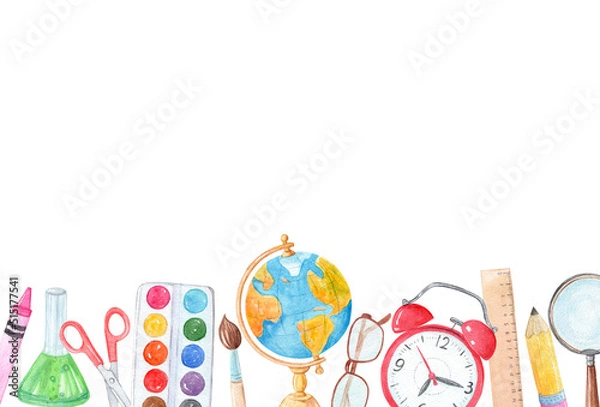 Obraz Watercolor school border isolated on white