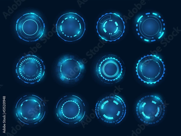 Fototapeta Circle technology elements set. Futuristic hud interface concept.Blue overlay style.