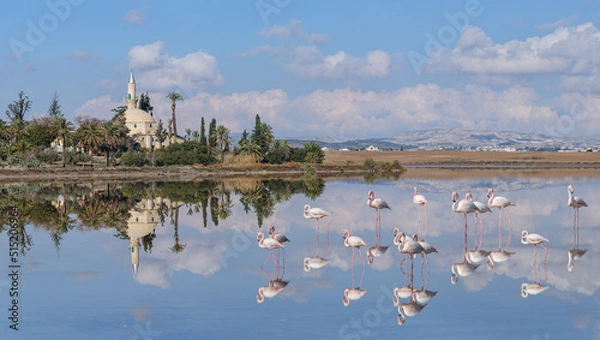 Obraz The ancient mosque Hala Sultan Tekke on the salt lake in Larnaca. Cyprus