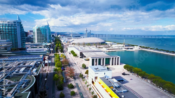 Obraz Lisbon, Portugal, April 24, 2022: The Parque das Nacoes (Park of Nations), is a neighborhood in Lisbon constructed for the 1998 Lisbon World Exposition.