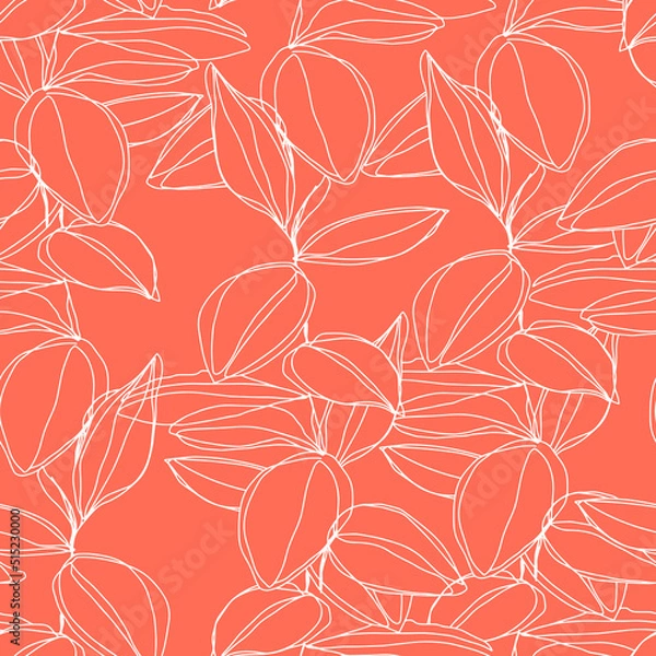 Fototapeta minimalism line art foliage vector seamless pattern