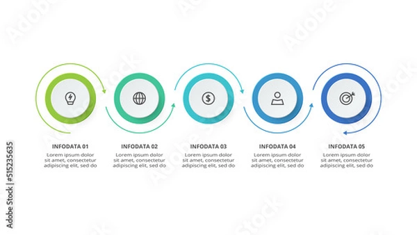 Fototapeta Creative concept for infographic with 5 steps, options, parts or processes. Business data visualization.
