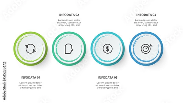 Fototapeta Creative concept for infographic with 4 steps, options, parts or processes. Business data visualization.