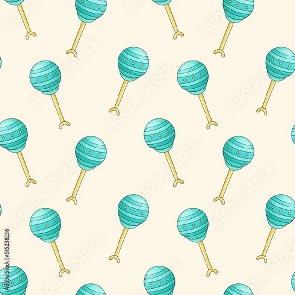 Fototapeta Newborn toy, baby rattle on a stick. Vector seamless pattern.
