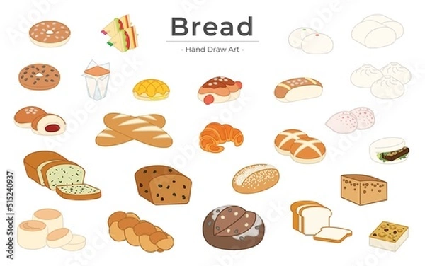 Fototapeta Set of Colorful Bakery Pastry Bread Bao Icons