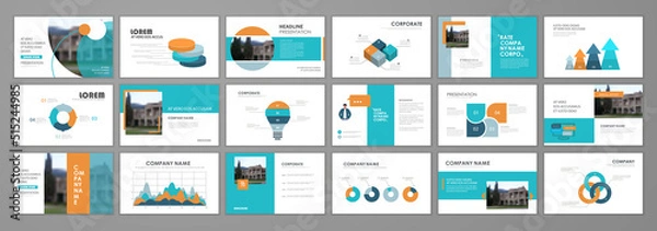 Fototapeta Business presentation infographic elements template set. Keynote presentation background, slide templates design, website, brochure cover, landing page, annual report brochure. Vector Illustration