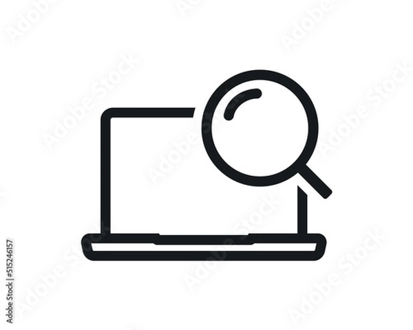 Fototapeta Laptop computer with magnifying glass icon. Vector illustration