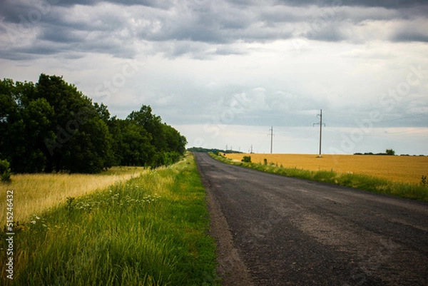 Obraz Road with a dark rainy sky.