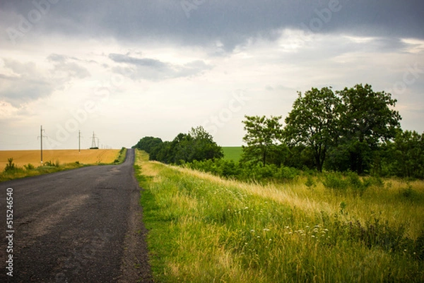 Obraz Road with a dark rainy sky.