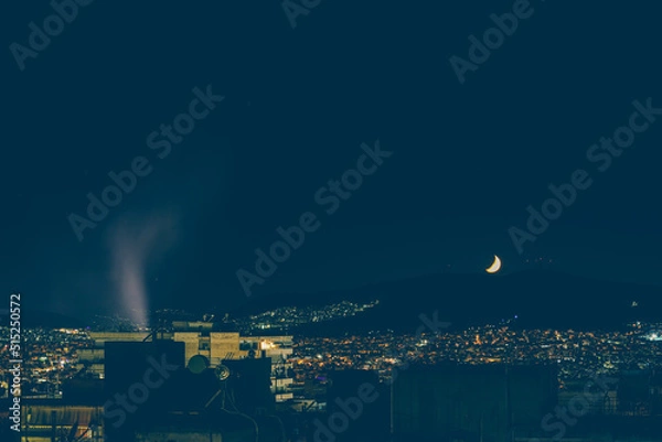 Obraz Summer nights in Athens, Greece with moon view