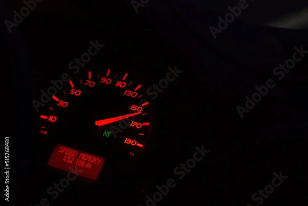 Fototapeta Close up shot of a speedometer in a car. high speed. close up