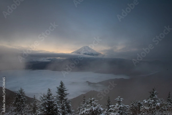 Obraz 日の出の雲海と富士山