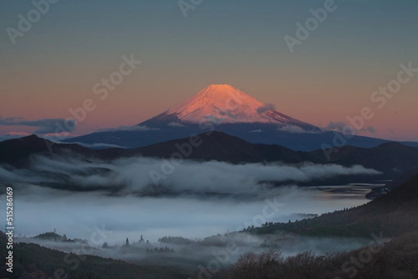 Obraz 日の出の雲海 芦ノ湖と富士山