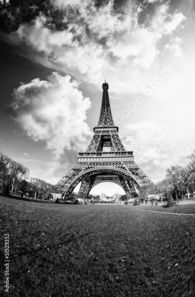 Fototapeta Dramatic view of Eiffel Tower with Sky on Background