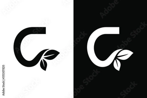 Fototapeta Letter C leaf concept black and white. Very suitable for symbol, logo, company name, brand name, personal name, icon and many more.