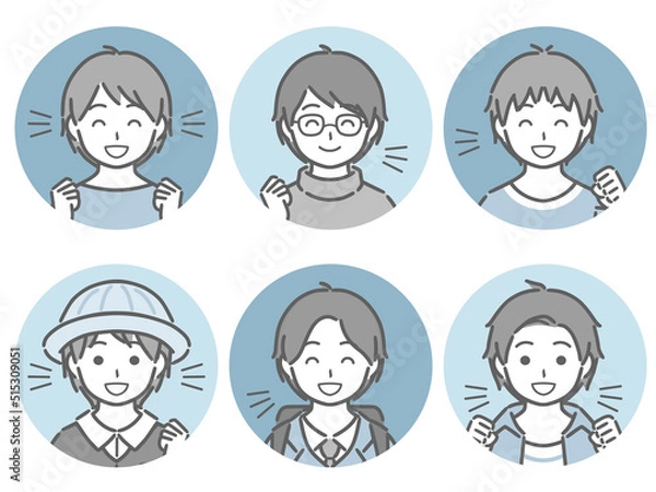 Fototapeta 喜ぶ少年の丸アイコンセット