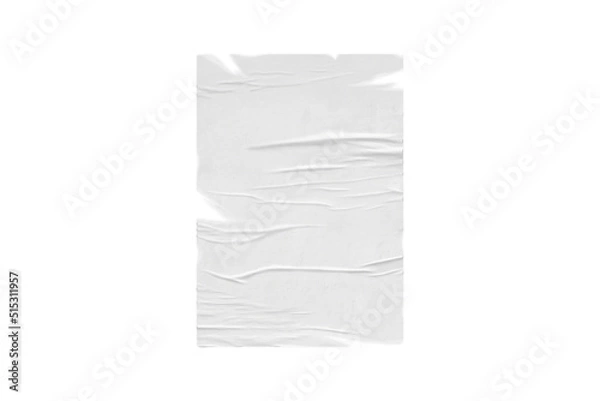 Fototapeta Blank grange ripped glued poster mockup isolated on white background. 3d rendering.