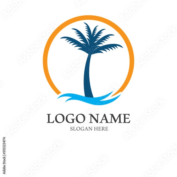 Fototapeta Palm tree summer logo template