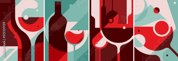Fototapeta Collection of wine posters. Placard designs in abstract style.