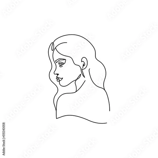 Fototapeta Drawing of a woman's face in a minimalist line style. Fashion illustration for cosmetics. Continuous line Art. Trendy minimal print. Beauty logo. Vector. Isolated